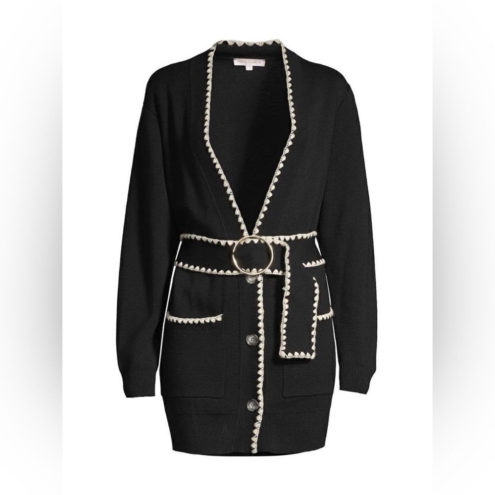 REBECCA TAYLOR Belted Stitched Wool-Blend Cardigan size M